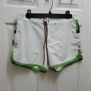 OP White and Green Women's Surfer Athletic Shorts